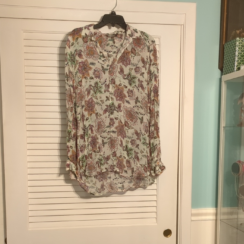 APNY Floral Print Sheer Blouse